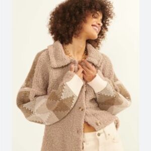 Promesa Teddy Bear Cozy Beige Argyle Knit Jacket size M